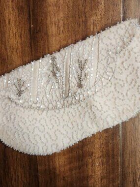 1920s Vintage Beaded‎ Clutch Evening Bag Cream White Handmade Belgium silk